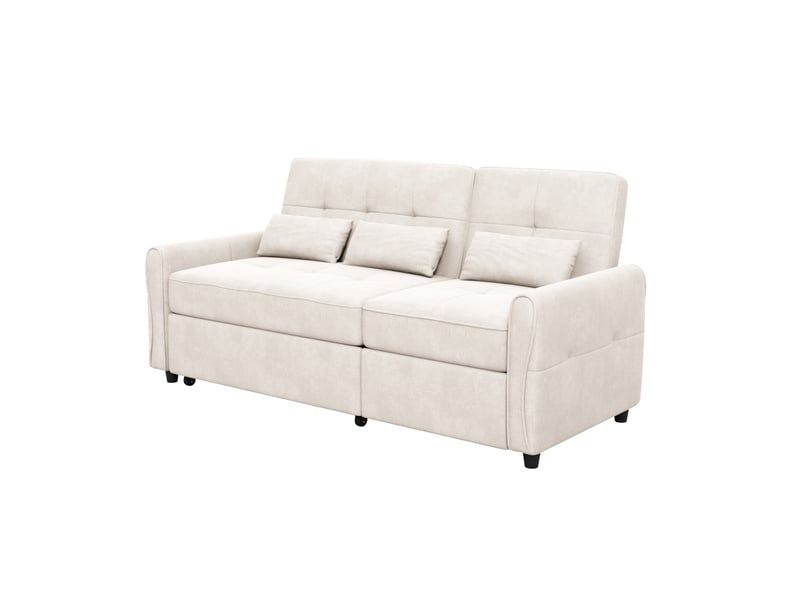 Canapé convertible 3 places 176 x 148 x 83 cm beige en chenille, dossier réglable et surface extensible - Conforama D