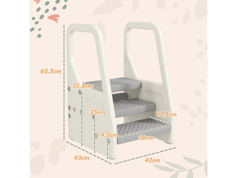  Marchepied enfant escabeau 3 marches pour enfants hauteurs réglables de 3 à 2 marches gris 43 x 42 x 65,5 cm  - Conforama C