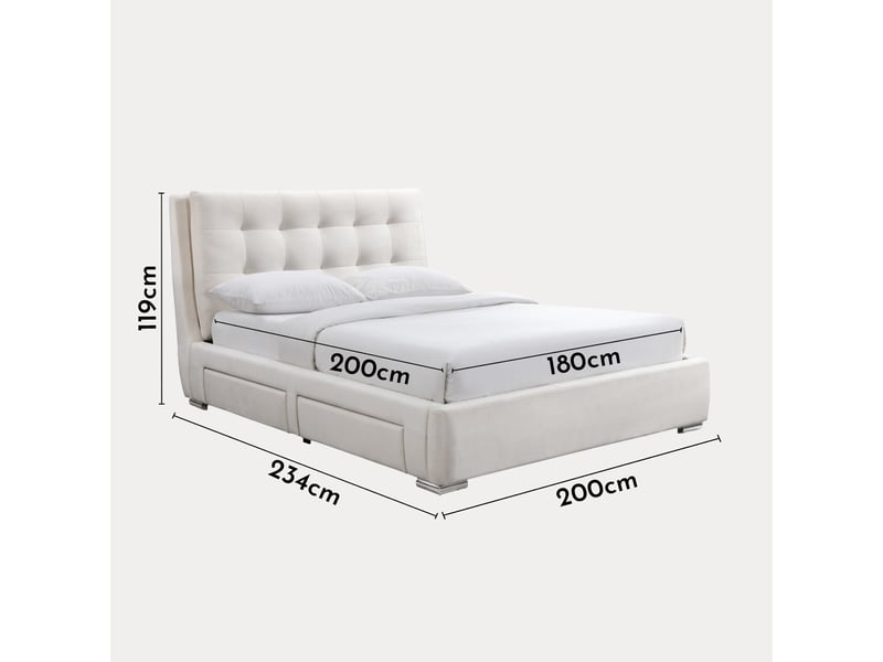  Lit double en tissu blanc écru avec 2 tiroirs 180x200 cm  - Conforama E