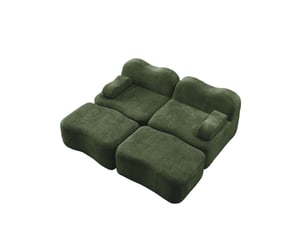 Canapé 2 places avec 2 poufs - 192x167x70 cm - canapé modulable double méridienne velours mousse 32d sans structure 700kg - vert