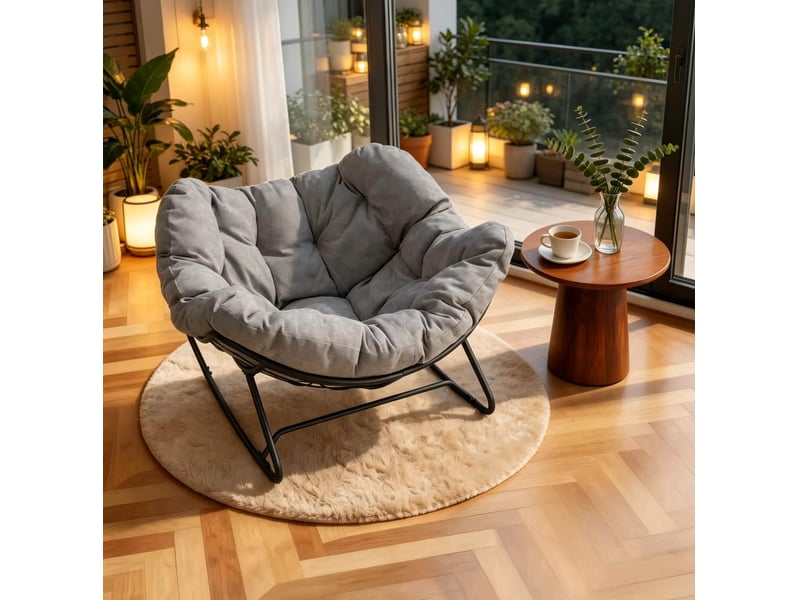  Fauteuil à bascule modenvie en chenille gris clair structure en métal  - Conforama B