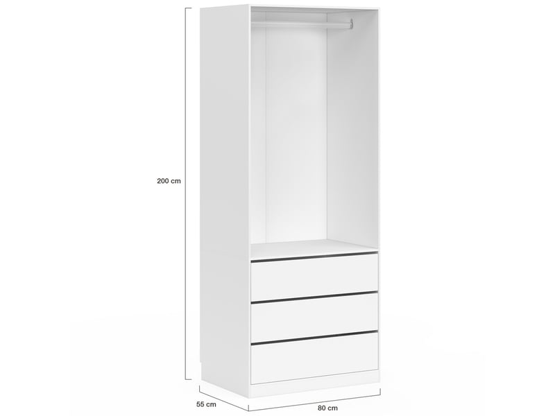 Dressing taylor 80 x 55 x 200 cm 1 module avec penderie + 3 tiroirs blanc  - Conforama D