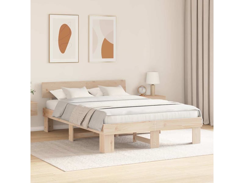  Lit double- lit adulte -  cadre de lit avec tête de lit naturel 140 x 200 cm pin massif  - Conforama B