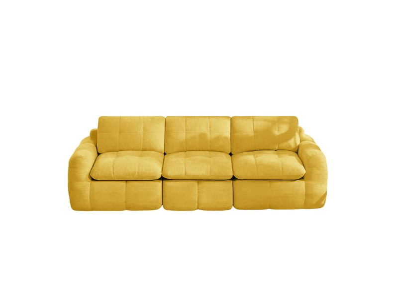  Canapé modulaire 3 places 264x97x68cm, sans montage, ergonomique, design à carreaux, matériau chenille, couleur jaune  - Conforama A
