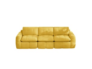Canapé modulaire 3 places 264x97x68cm, sans montage, ergonomique, design à carreaux, matériau chenille, couleur jaune