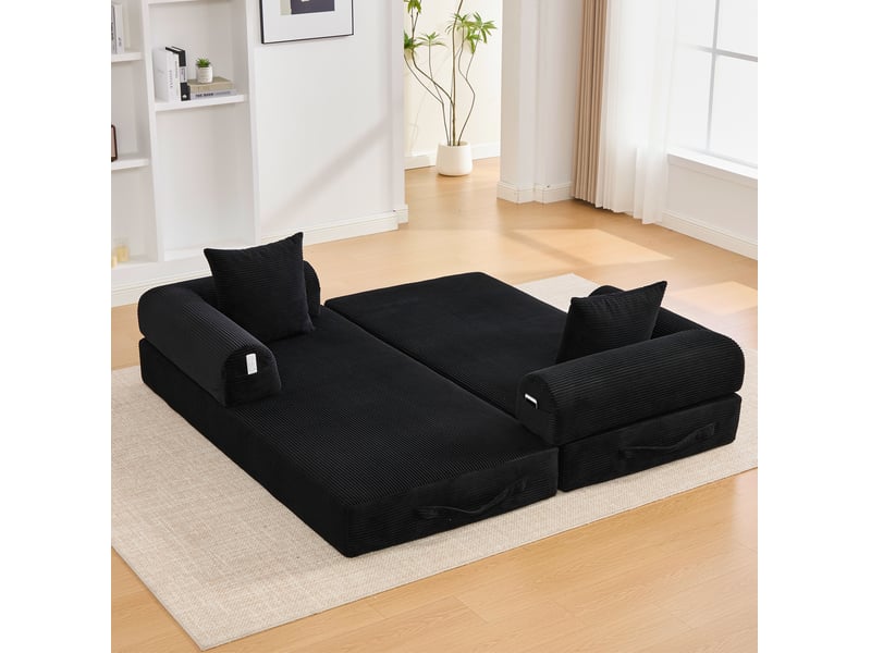  Canapé convertible modulable 200x94x67 cm avec 3 coussins, structure métal, noir  - Conforama E