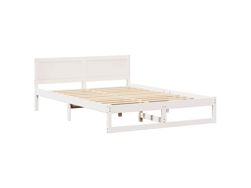 Lit double- lit adulte - cadre de lit avec tête de lit blanc 150 x 200 cm pin massif - Conforama C