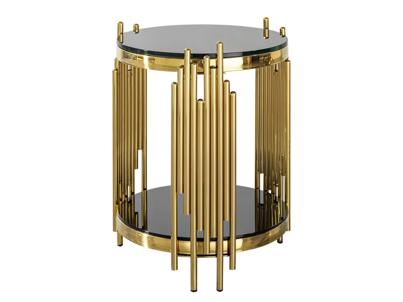 Table d'appoint ronde en verre trempé et acier inoxydable bout de canapé 2 niveaux design moderne pour salon et chambre - Conforama W