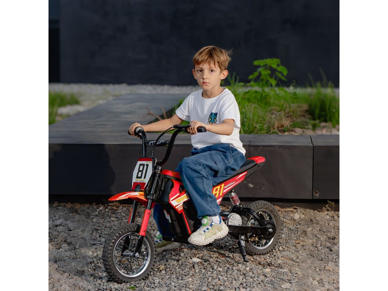  Moto électrique 24 v pour enfants, moteur 250 w, vitesse de 6 à 16 kmh, roues de 12 pouces, rouge. Convient aux enfants de 8 à 12 ans.  - Conforama D