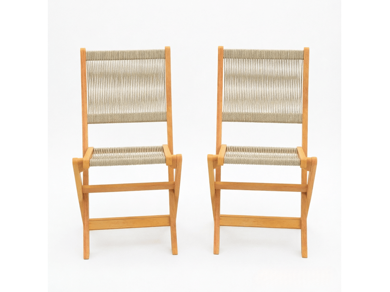 Lot de 2 chaises de jardin pliantes en bois d’acacia et pp, naturel beige - Conforama A
