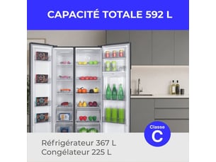 Refrigerateur combiné (congél en bas) froid Ventilé (no frost): sans givre <strong>CONTINENTAL EDISON</strong> CERA592NFIXC - largeur 91 cm x hauteur 177 cm