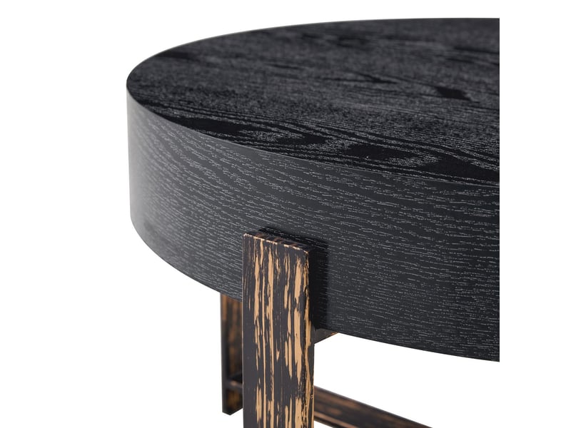 Table d'appoint noire ronde design moderne minimaliste construction stable veinage élégant piètement croisé robuste en métal  - Conforama D
