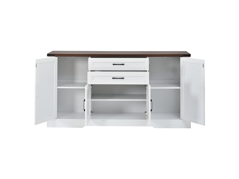  Buffet moderne blanc avec 4 portes, 2 tiroirs, grand plateau, meuble de rangement cuisine 160x39x81,5 cm  - Conforama E
