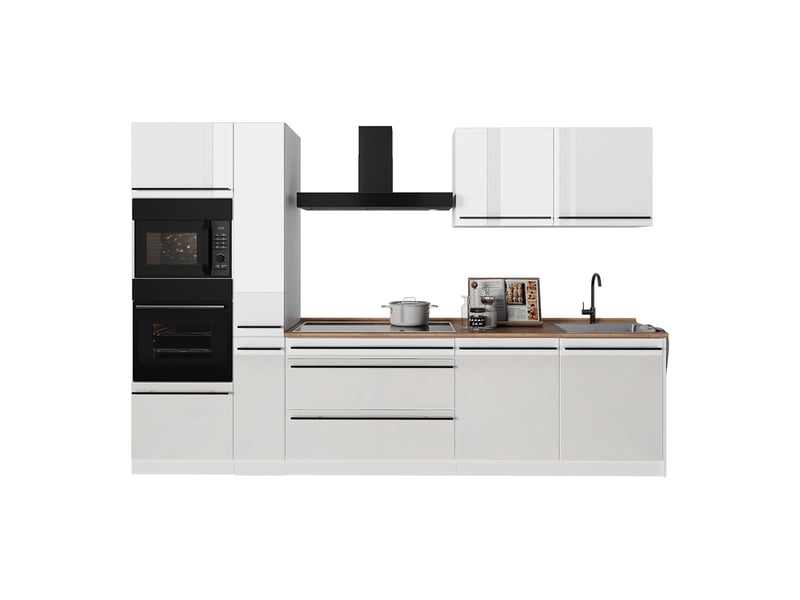 Vicco cuisine, blanc haute brillanceblanc, 310cm plan de travail anthracite - Conforama E