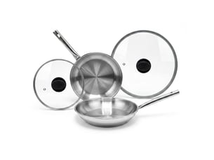 Lot de 2 poêles à frire en inox 20 et 28 cm avec couvercles fackelmann rhona