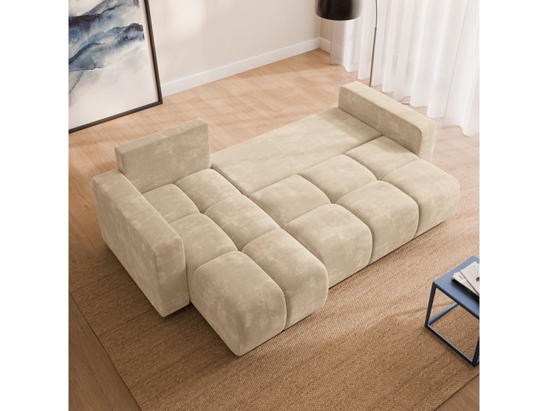 Canapé d'angle ramil, tissu chenille crème - Conforama D