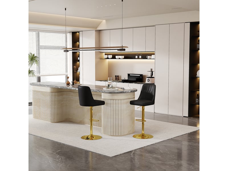 Lot de 2 tabourets de bar réglable en hauteur, cuir pu noir capitonné et pieds en métal doré - Conforama B