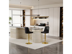 Lot de 2 tabourets de bar réglable en hauteur, cuir pu noir capitonné et pieds en métal doré