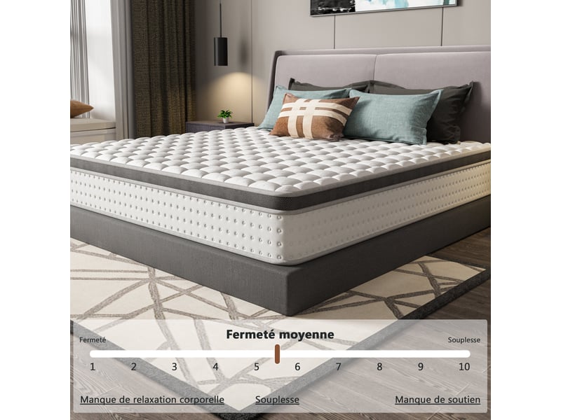  Matelas ressorts ensachés 160x200 cm accueil mémoire de forme ép.25 cm  - Conforama C