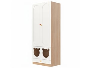 Armoire enfant 2 portes avec penderie et tiroirs - finition laquée blanc-bois, 80x50x200 cm, lot de 2