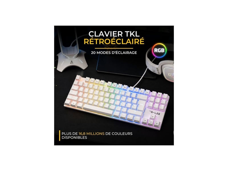  Clavier gaming mecanique tkl rouge cherry linear rgb dynamique 20 modes blanc anti-ghosting 26 touches GLA3760162055528 - Conforama B
