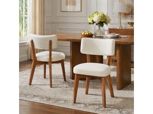 Lot de 2 chaises de salle à manger style mid-century moderne beige en tissu avec pieds en bois
