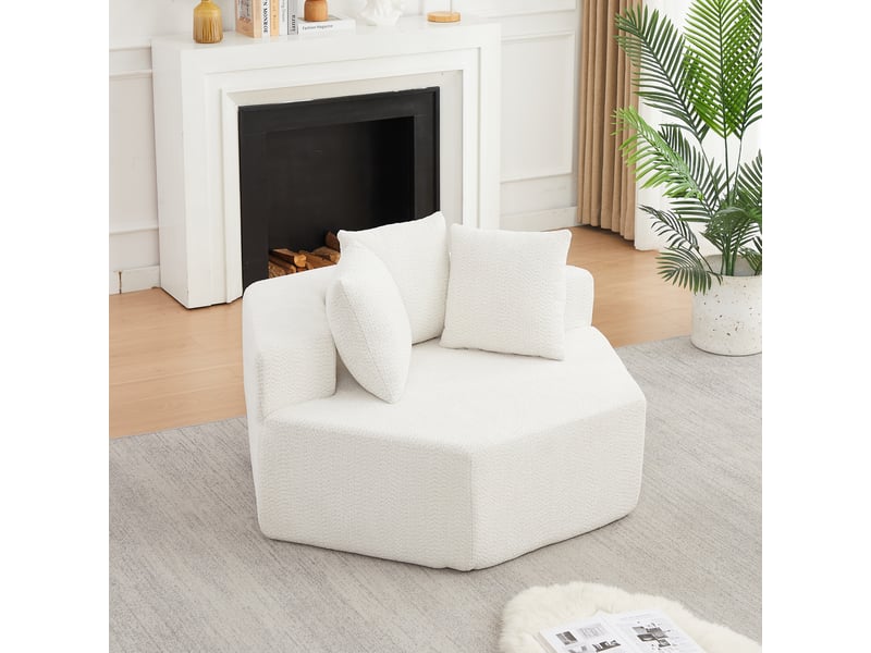 Fauteuil modulaire hexagonal en chenille - 122 x 138 x 76 cm-blanc - canapé une place avec coussins et structure en mousse - Conforama D