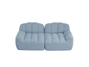 Canapé droit coquille 2 places bouclette bleu – 210 x 104 x 79 cm