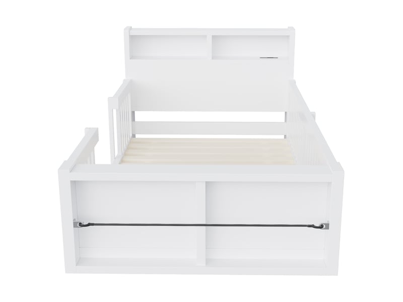  Lit enfant,90x190 cm,avec barrières, usb, veilleuse et rangement,mdf,blanc  - Conforama E