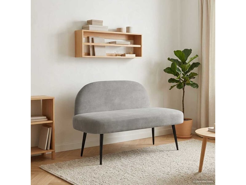  Banc rembourré avec dossier gris clair 110x60x76 cm velours  - Conforama B