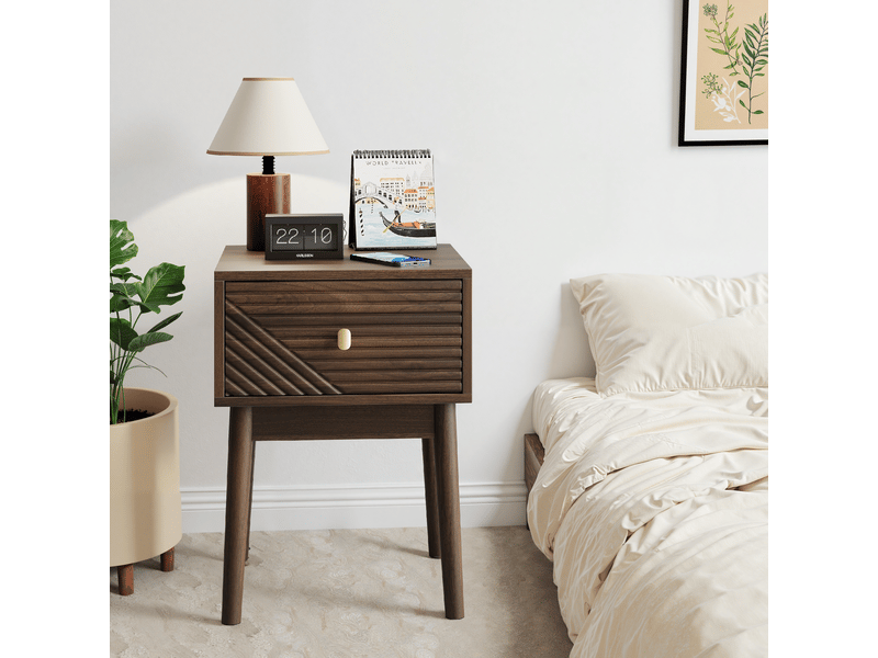  Table de chevet moderne - style moderne du milieu du siècle - noyer - 2 pièces - 2 tiroirs 40x40x55cm - Conforama D