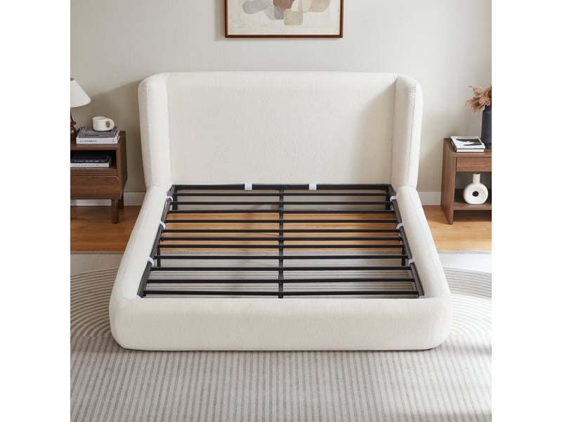  Lit 2 places 160x200 cm, lit comprimé, cadre acier renforcé, tête de lit rembourrée, sans matelas  - Conforama C