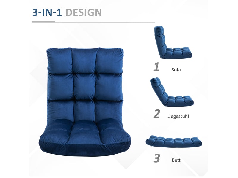  Canapé droit convertible 2 places en tissu bleu, dossier réglable 5 positions, idéal pour recevoir vos invités  - Conforama D