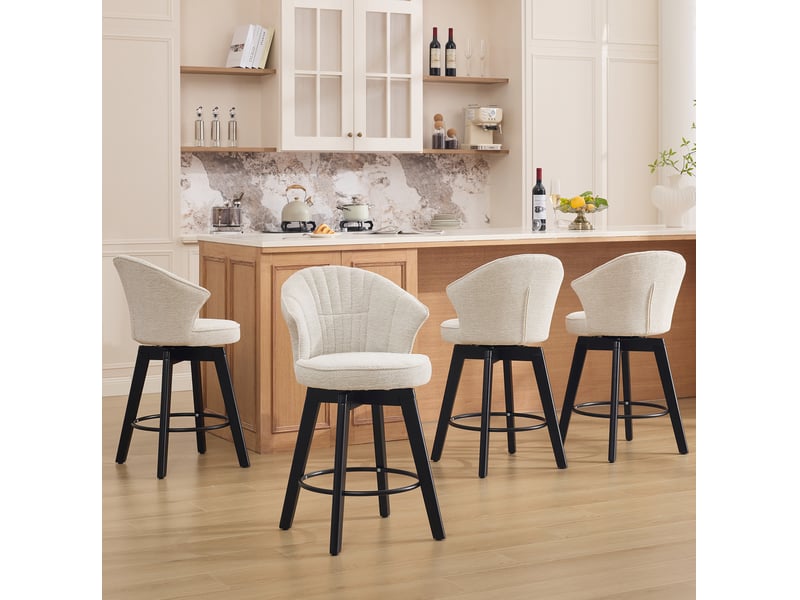  Tabouret de bar pivotant avec dossier ergonomique et repose-pieds, en chenille beige  - Conforama C
