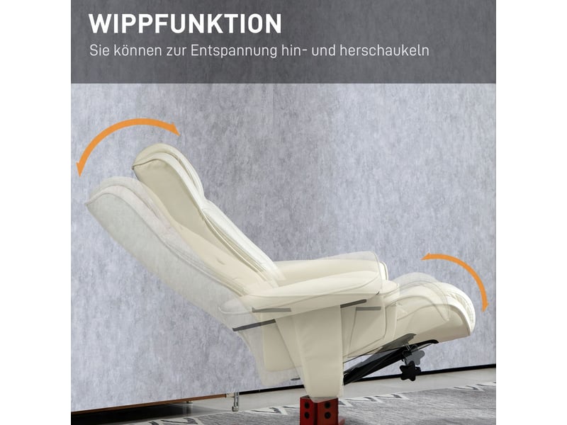  Chaise fauteuil relax pouf fonction inclinable fonction bascule dossier réglable revêtement simili cuir coloris blanc crème charge maximale 150 kg  - Conforama D