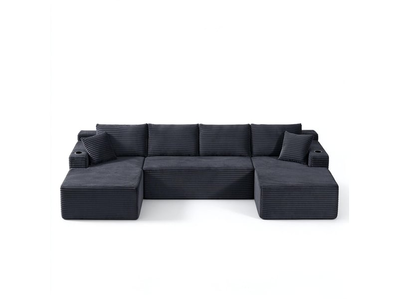  Canapé modulable en u 6 places velours côtelé gris foncé sans armature  - Conforama A