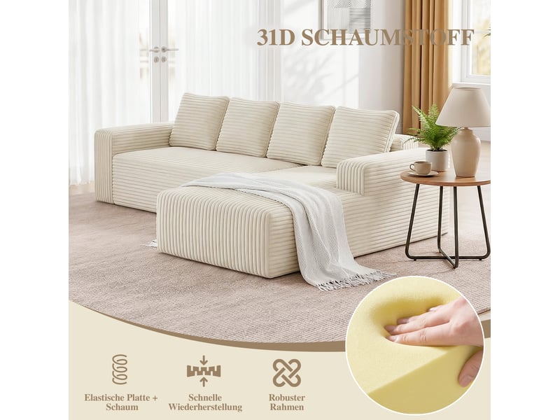  Canapé d'angle modulable 261x168x58 cm – beige – chaise longue à gauche, assise profonde, sans montage  - Conforama E
