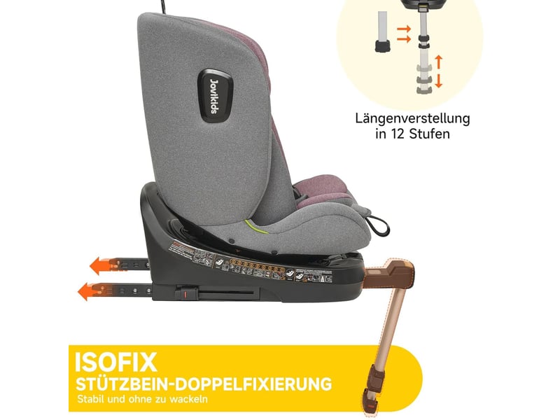  Siège auto enfant pivotant 360 degrés 40 à 150 cm rose et gris, tissu et polypropylène avec isofix  - Conforama D