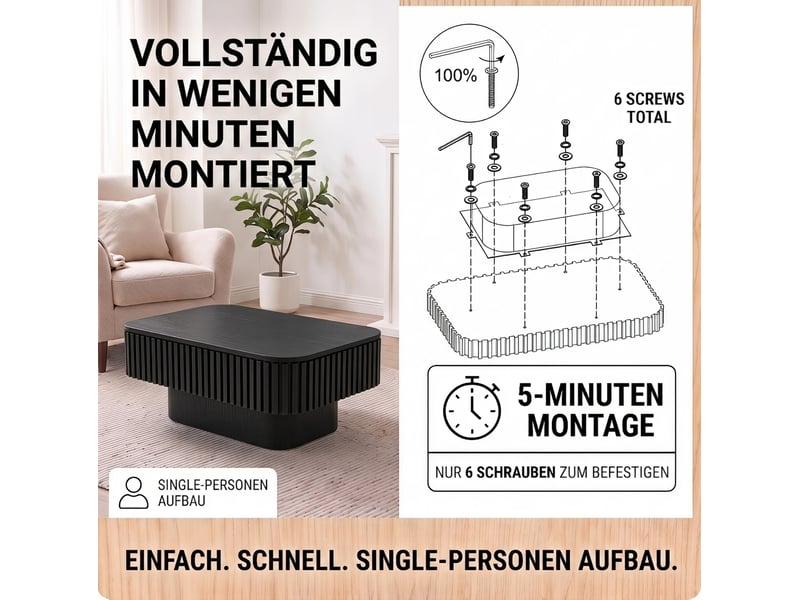 Table basse rectangulaire noire 98 cm avec rangement caché, plateau amovible et finition laquée moderne - Conforama D