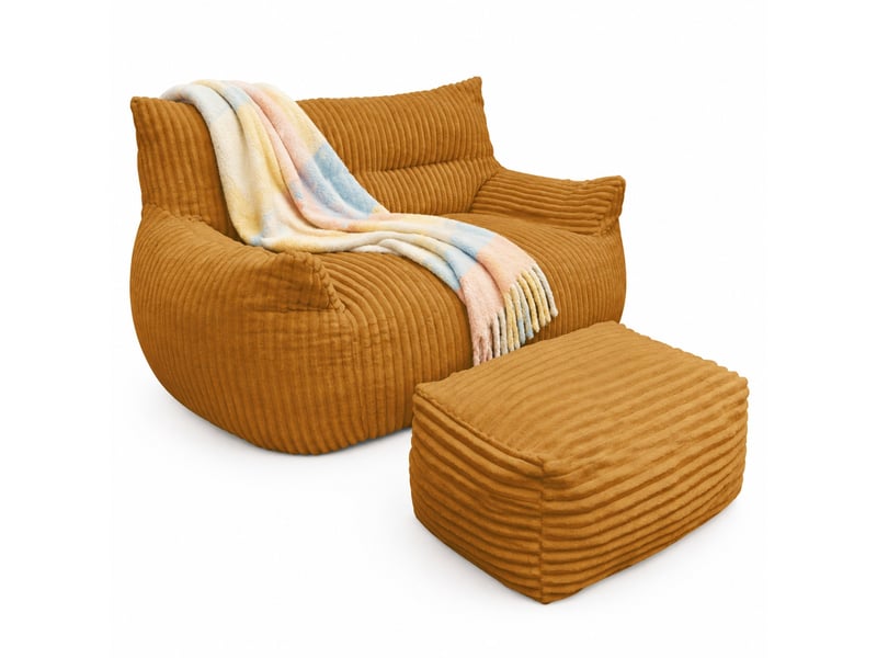  Fauteuil poire,135x100x75 cm,avec repose-pieds,flanelle,jaune  - Conforama A