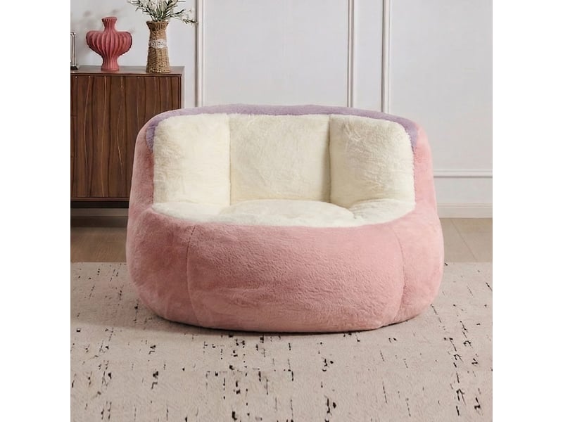  Pouf géant,106x110x77 cm,avec poignée,fausse fourrure,rose, blanc et violet  - Conforama B