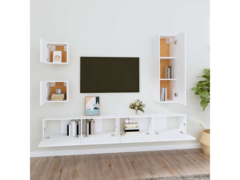  Ensemble de meubles tv - banc tv - meuble de rangement 5 pcs blanc bois d'ingénierie  - Conforama C