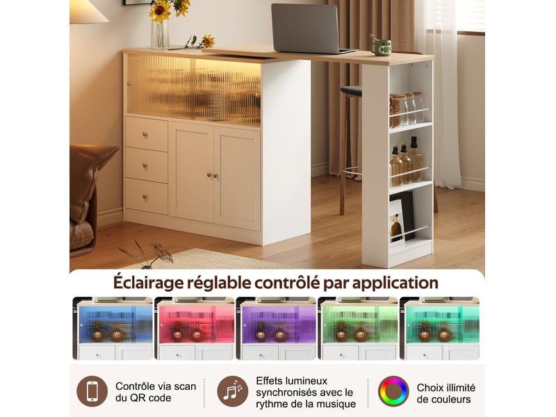  Îlot de cuisine plateau extensible avec 3 tiroirs et 4 portes 172x40x96 cm, roulettes verrouillables, pivotant en mdf c  - Conforama E