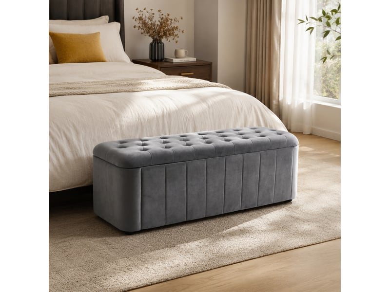  Banc coffre 132x47x44 cm en velours gris foncé  - Conforama B