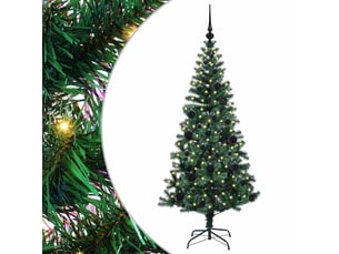 Sapin de noël - arbre de noël artificiel pré-éclairé vert 150 cm pvc et métal