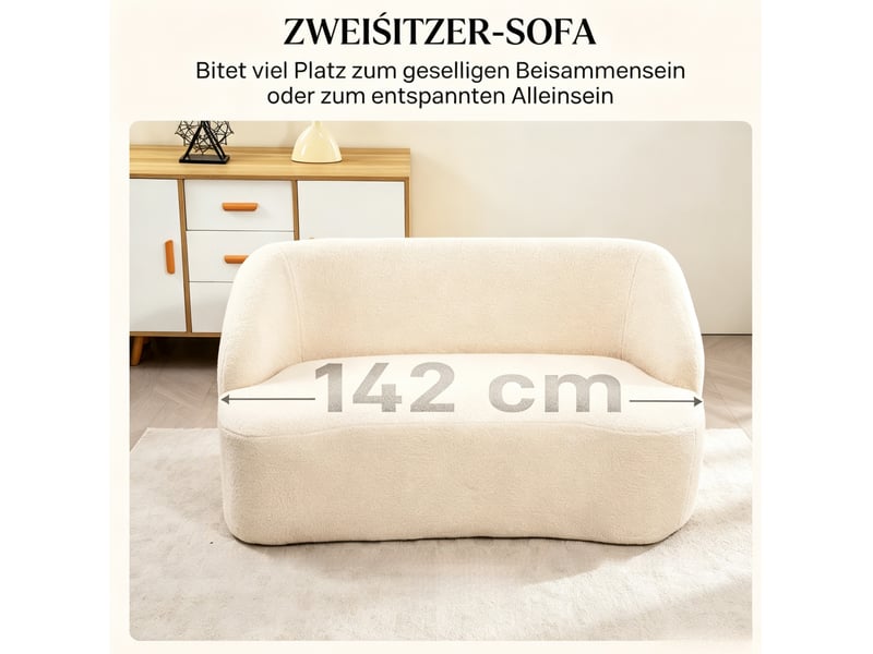  Canapé droit fixe 2 places en tissu bouclette beige 142 cm, dossier incurvé et confort pour le salon  - Conforama D