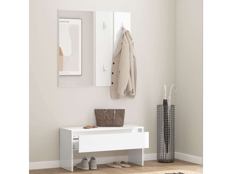  Ensemble de meubles de couloir blanc brillant bois d'ingénierie  - Conforama C