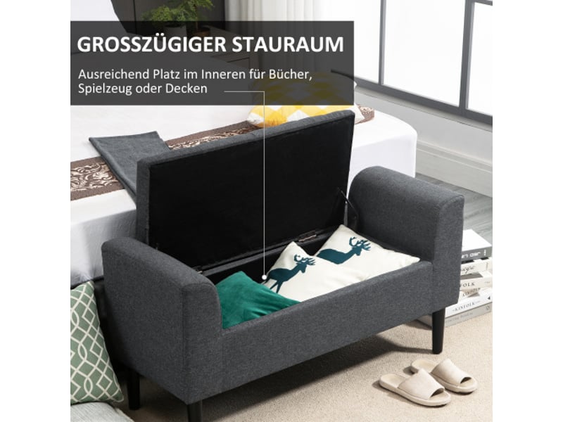  Banc coffre gris foncé aspect lin, rembourré, charge 130 kg, 116x44x58 cm, entrée et salon  - Conforama C