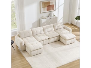 Canapé d'angle en u 4 places sans cadre, canapé modulaire, housse chenille beige, sans montage, 2 poufs pour salon et appartements