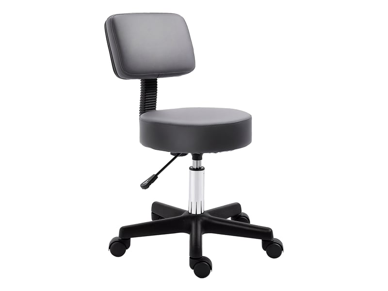  Tabouret de salon réglable en hauteur avec assise ergonomique pivotant à 360 degrés équipé de 5 roulettes et d'un revêtement synthétique gris  - Conforama A